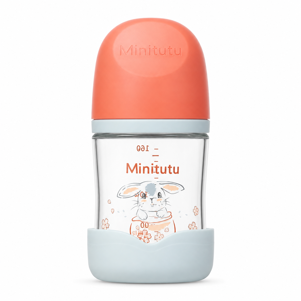 Minitutu Anti-Falling Borosilicate Glass Feeding Bottle 160ml CB525-2 – Orange Blue Rabbit